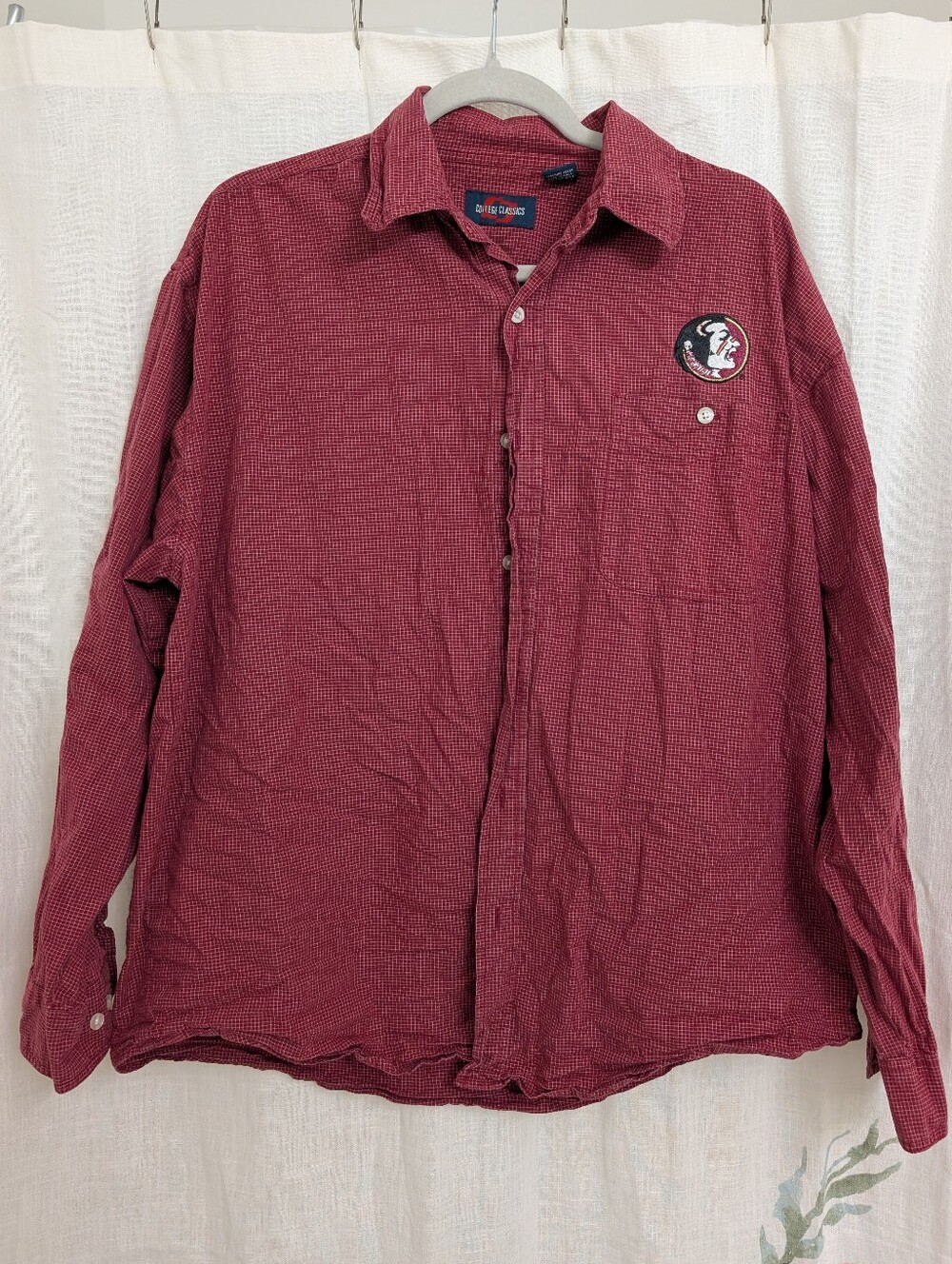 Florida State Seminoles Button Front Shirt XL College Classics Garnet Check Long